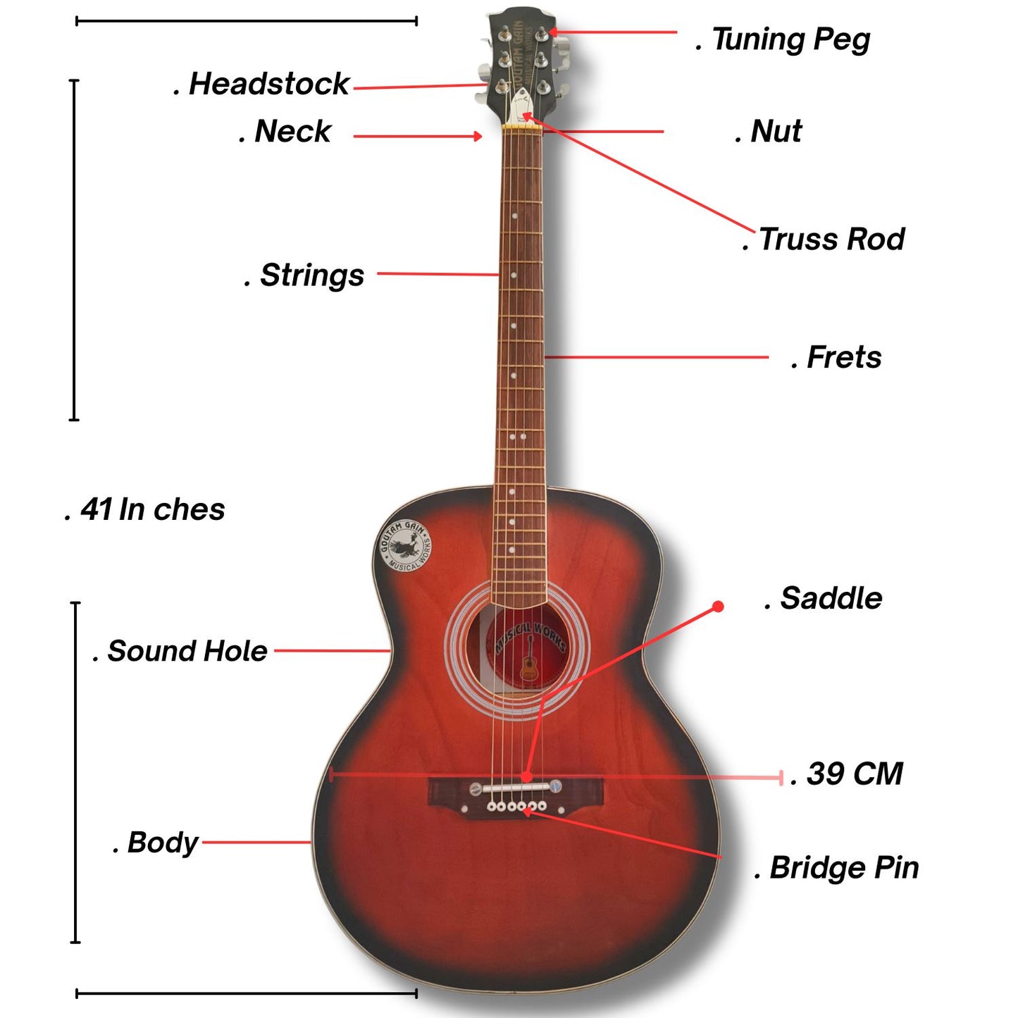 Musical Works 41" Full-Size Acoustic Guitar Starter Kit – Dreadnought Bundle with Gig Bag, Strap & Accessories