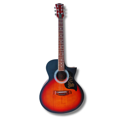 Musical Works SAB-GUITAR-21, 41-Inch Acoustic Guitar | Tun Top, Rosewood Fingerboard & Bridge | Truss Rod | Red-Brown Black  with Die Cast Keys, Set of Strings, Strap, Picks and Bag
