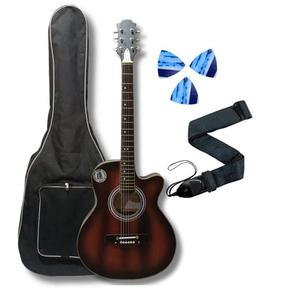 Musical Works SAB-GUITAR-21, 41-Inch Acoustic Guitar | Tun Top, Rosewood Fingerboard & Bridge | Truss Rod | Red-Brown Black  with Die Cast Keys, Set of Strings, Strap, Picks and Bag