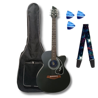 Musical Works SAB-GUITAR-21, 41-Inch Acoustic Guitar | Tun Top, Rosewood Fingerboard & Bridge | Truss Rod | Red-Brown Black  with Die Cast Keys, Set of Strings, Strap, Picks and Bag