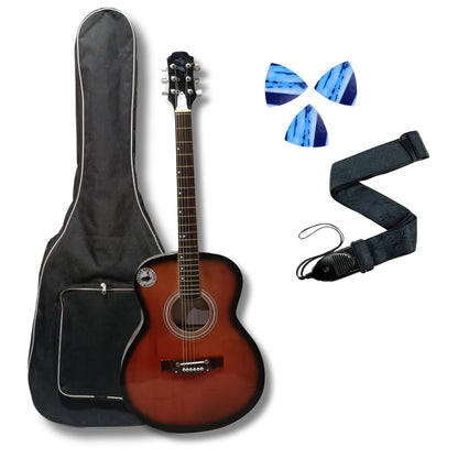 Musical Works SAB-GUITAR-21, 41-Inch Acoustic Guitar | Tun Top, Rosewood Fingerboard & Bridge | Truss Rod | Red-Brown Black  with Die Cast Keys, Set of Strings, Strap, Picks and Bag