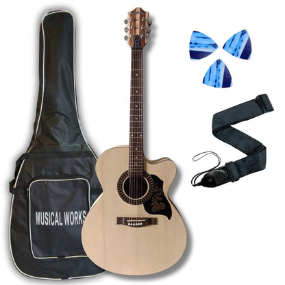 Musical Works SAB-GUITAR-21, 41-Inch Acoustic Guitar | Tun Top, Rosewood Fingerboard & Bridge | Truss Rod | Red-Brown Black  with Die Cast Keys, Set of Strings, Strap, Picks and Bag