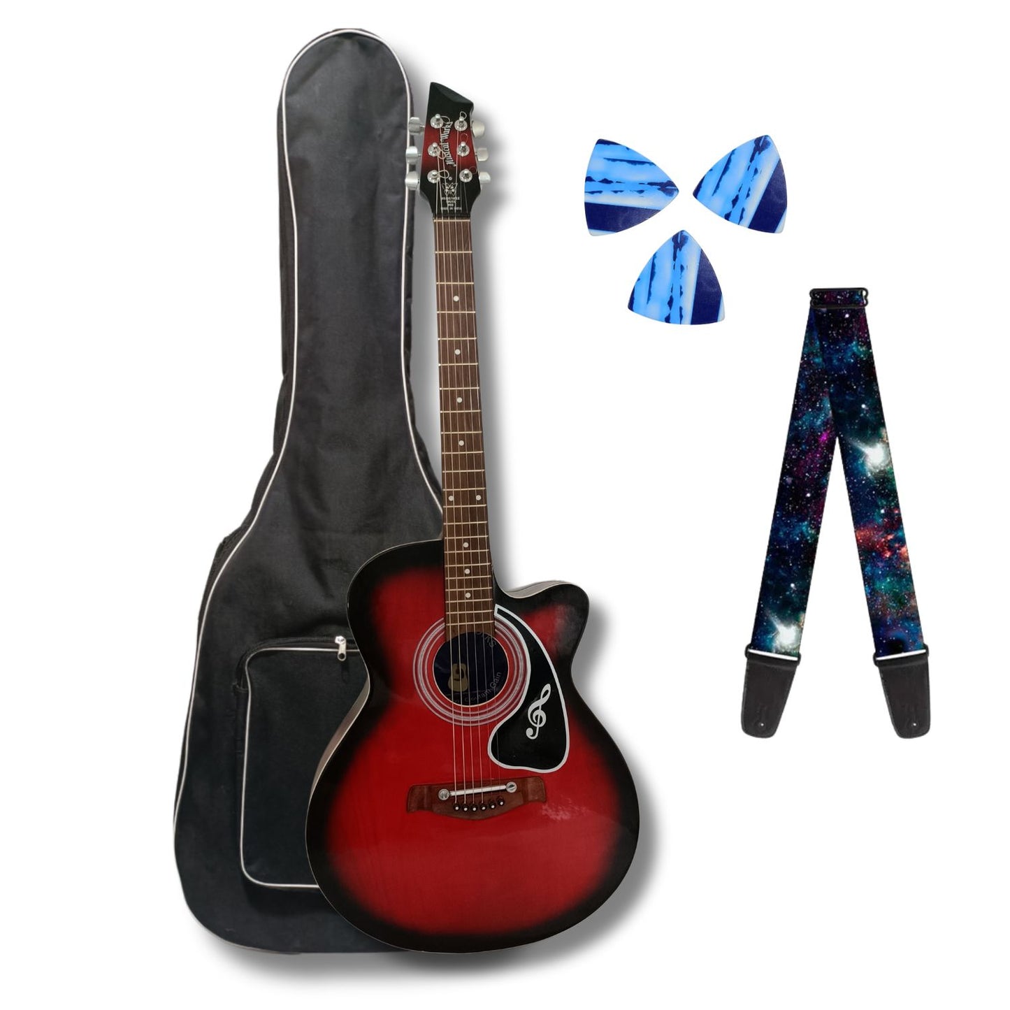 Musical Works SAB-GUITAR-21, 41-Inch Acoustic Guitar | Tun Top, Rosewood Fingerboard & Bridge | Truss Rod | Red-Brown Black  with Die Cast Keys, Set of Strings, Strap, Picks and Bag