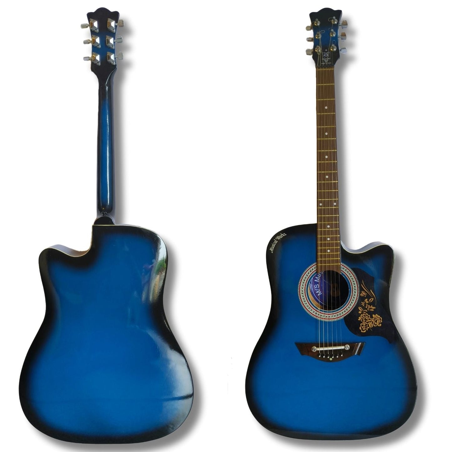 Musical Works SAB-GUITAR-26 41-Inch Acoustic Guitar | Spruce Top, Rosewood Fingerboard & Bridge | Truss Rod | Blue Black Shade  with Die Cast Keys, Set of Strings, Strap, Picks and Bag