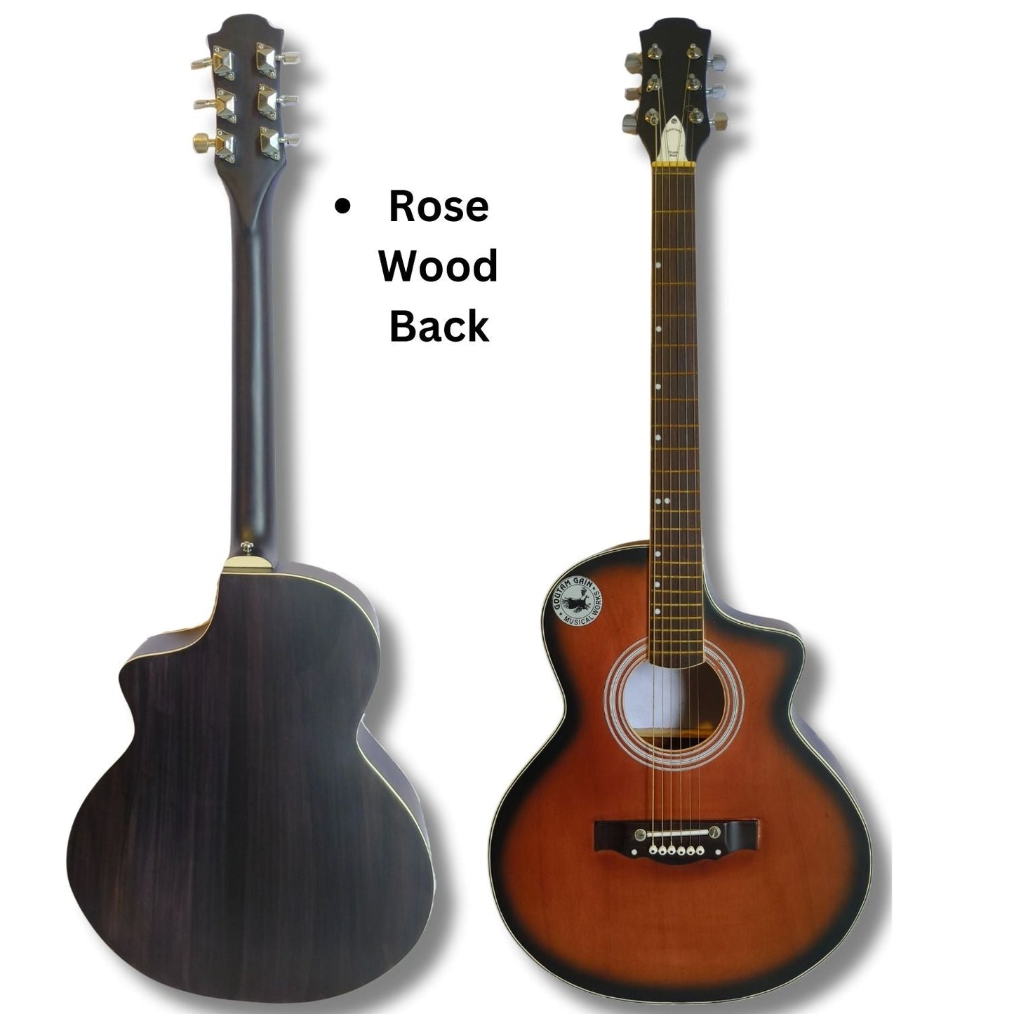 Musical Works SAB-GUITAR-21, 41-Inch Acoustic Guitar | Tun Top, Rosewood Fingerboard & Bridge | Truss Rod | Red-Brown Black  with Die Cast Keys, Set of Strings, Strap, Picks and Bag