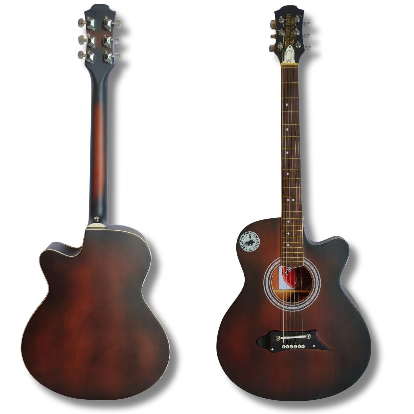 Musical Works SAB-GUITAR-23 41-Inch Acoustic Guitar | Tun Top, Rosewood Fingerboard & Bridge | Truss Rod |  Natural Black Shade  with Die Cast Keys, Set of Strings, Strap, Picks and Bag