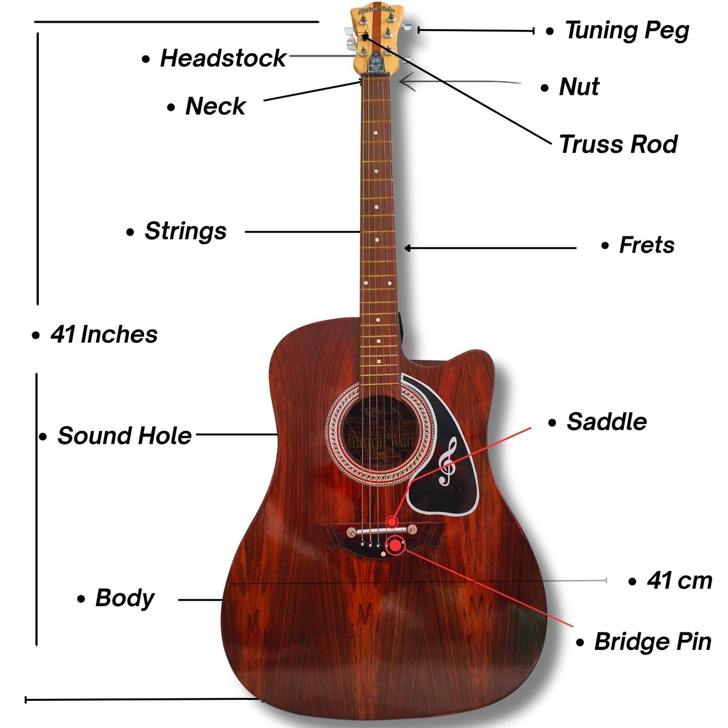 Musical Works 41" Jumbo Acoustic Guitar – Professional Cutaway with Rich Wood Finish