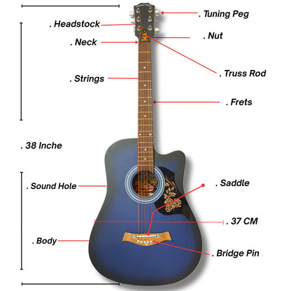 Musical Works 38" Acoustic Guitar – Midnight Blue Burst Matte Finish