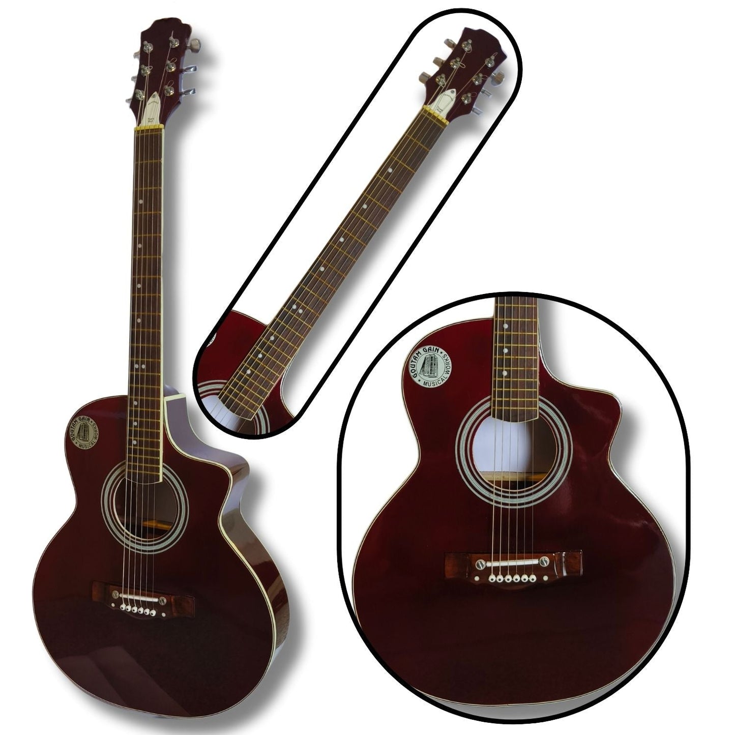 Musical Works SAB-GUITAR-24, 41-Inch Acoustic Guitar | Tun Top, Rosewood Fingerboard & Bridge | Truss Rod | Chocolate Shade with Die Cast Keys, Set of Strings, Strap, Picks and Bag