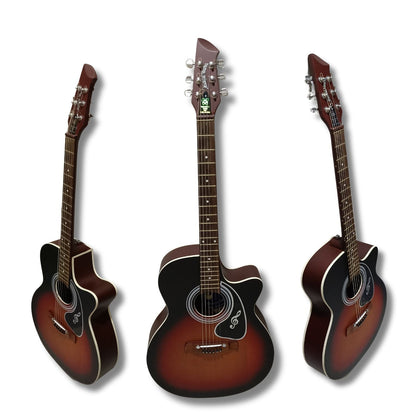 Musical Works SAB-GUITAR-01, 41-Inch Acoustic Guitar | Tun Top, Rosewood Fingerboard & Bridge | Truss Rod | Brown Black Shade with Die Cast Keys, Set of Strings, Strap, Picks and Bag