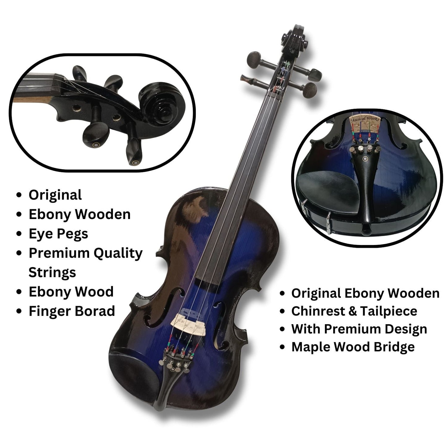 Violin Professional Ebony Violin Set for Aspiring Musicians - Lightweight & Durable 4/4 With Box , Horse Hair Bow ,Rosin All accessories are made by pure wood , no plastic used. Hor05