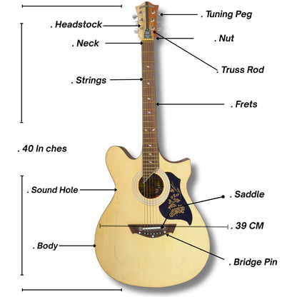 Musical Works 38" Acoustic Guitar Starter Kit - Natural Wood Finish with Gig Bag, Strap, and Picks