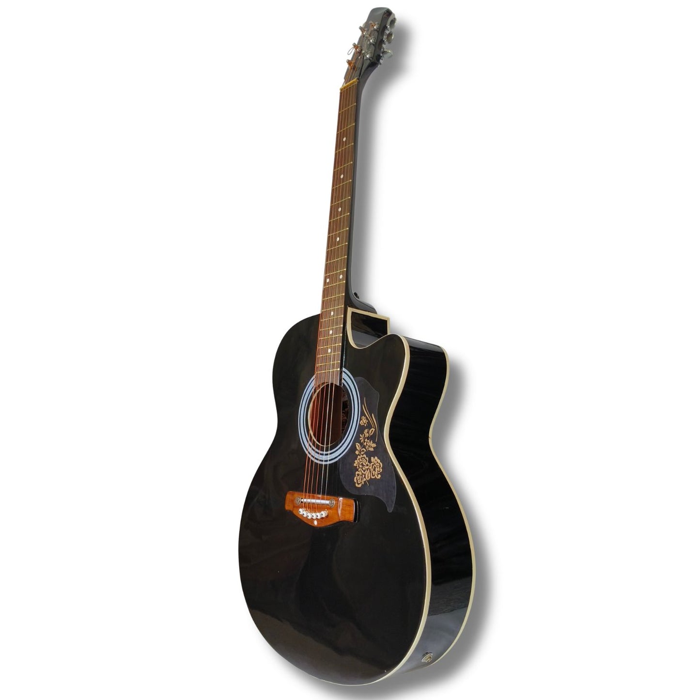 Musical Works 41" Full Size Acoustic Guitar Starter Kit - Black Cutaway Dreadnought with Gig Bag, Strap & Accessories.