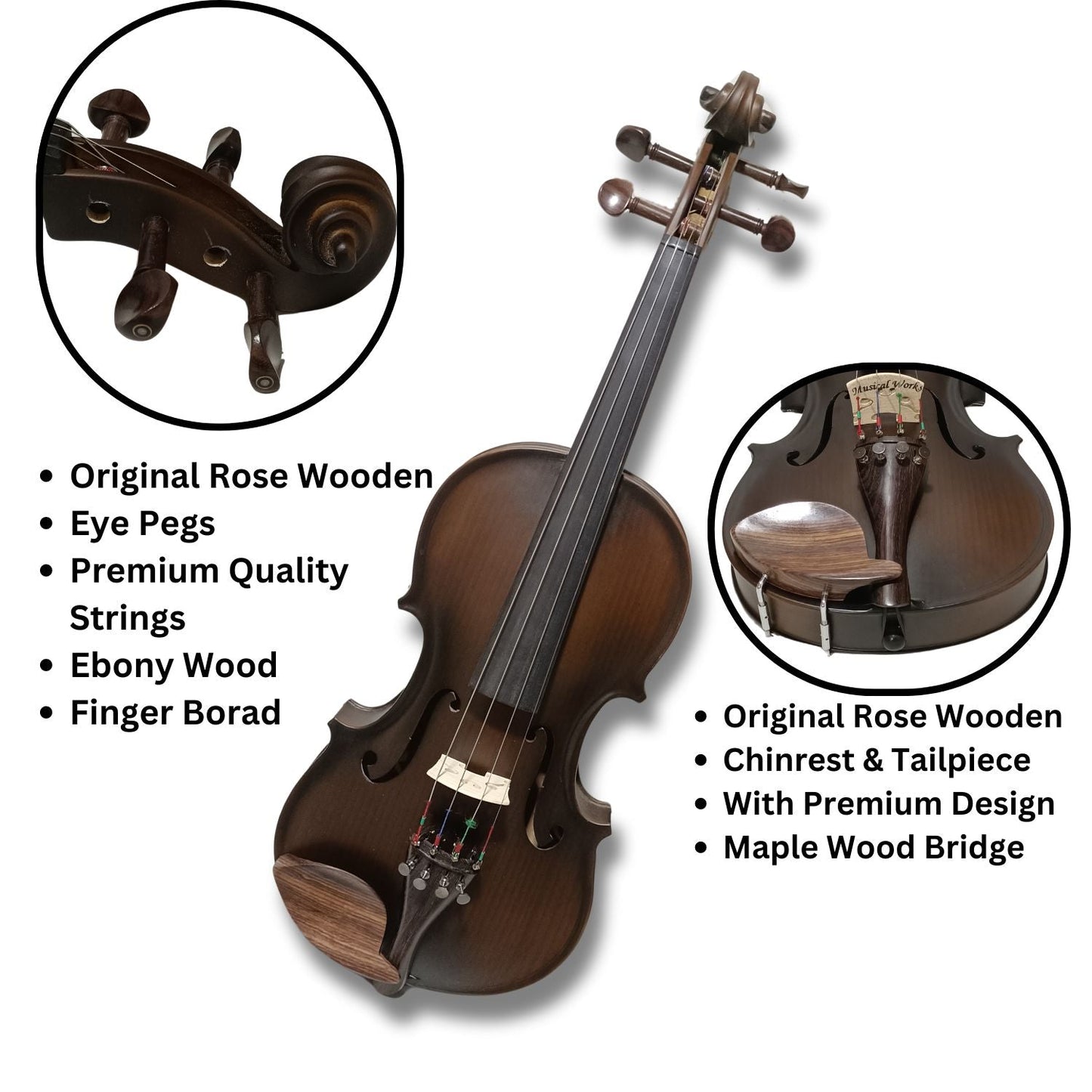 Musical Works Premium Quality Violin - Bakan Wood, Rosewood Fittings, Model SAB-X04