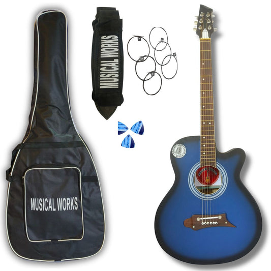 Musical Works 39" Acoustic Guitar Starter Kit – Premium Cutaway Concert Body with Gig Bag, Strap & Accessories